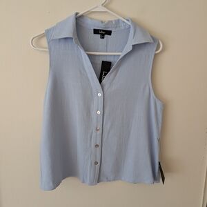 Lulus Womens Medium Sleeveless Button Down Blouse Blue NWT Preppy Academia